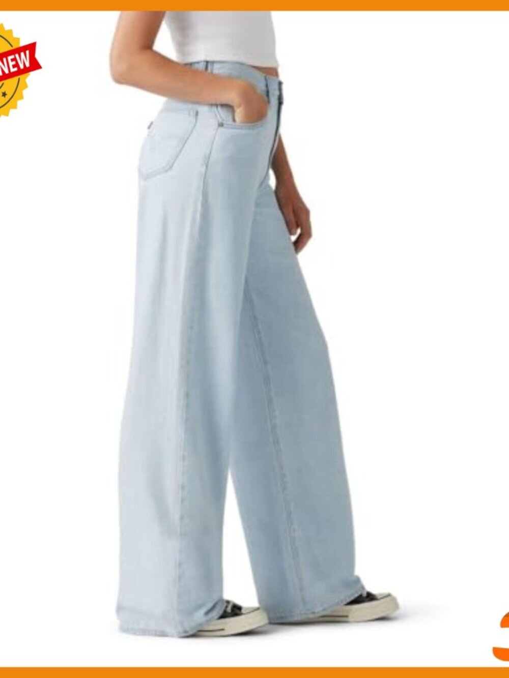 High Rise Baggy Jeans with Adjustable Cinch Back, Straight Leg Fit - Picture 3 of 4